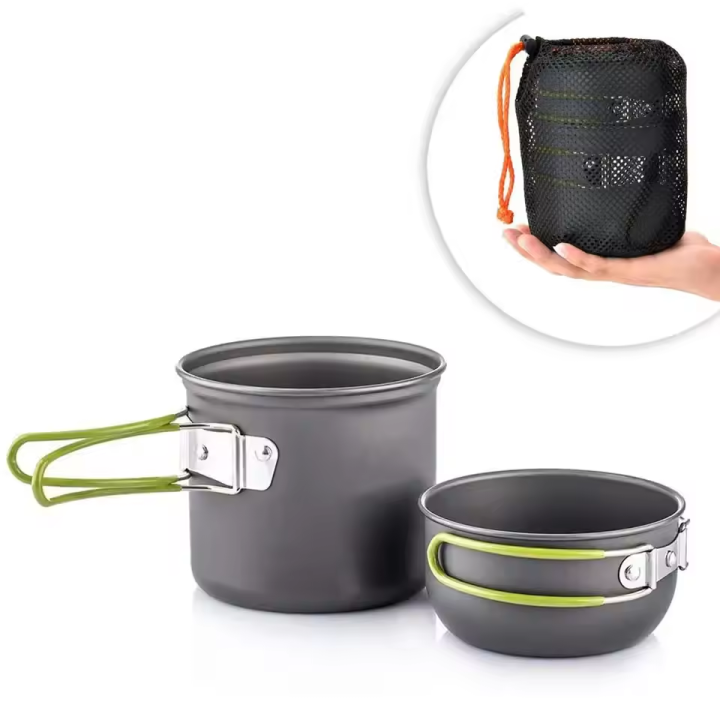 Popote de trekking 2 pièces compacte avec housse – 1-2 personne