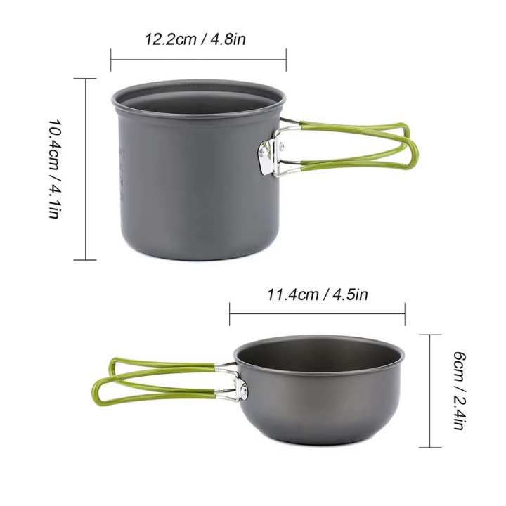 Popote de trekking 2 pièces compacte avec housse – 1-2 personne